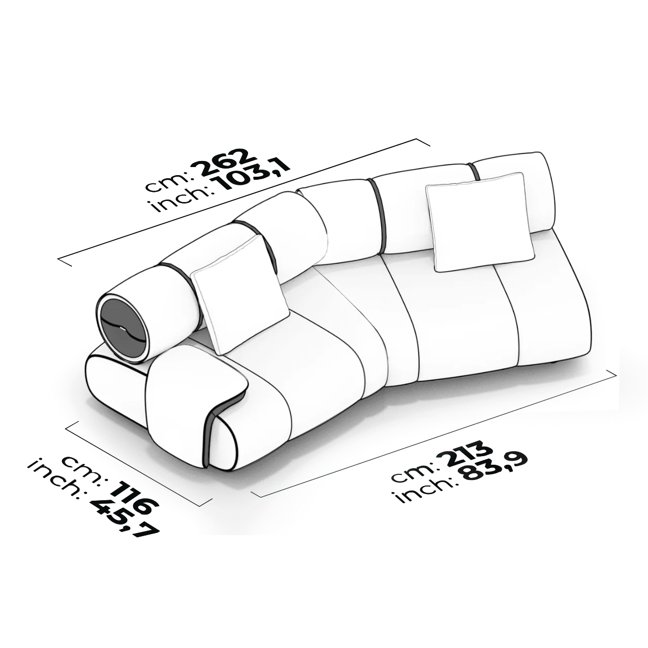 Module à double angle avec accoudoir gauche