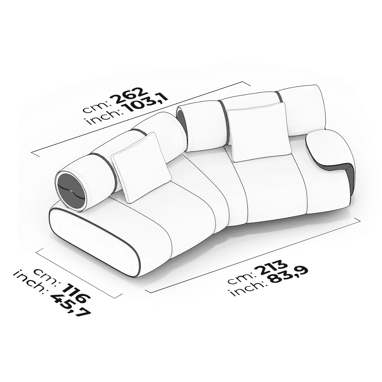 Module à double angle avec accoudoir droit