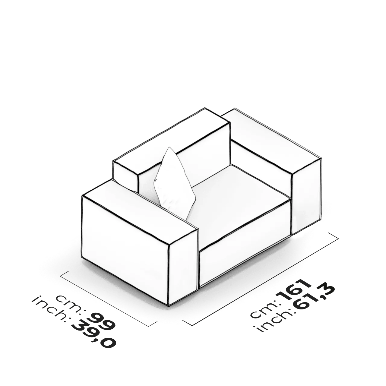 Canapé 1,5 places à accoudoirs bas