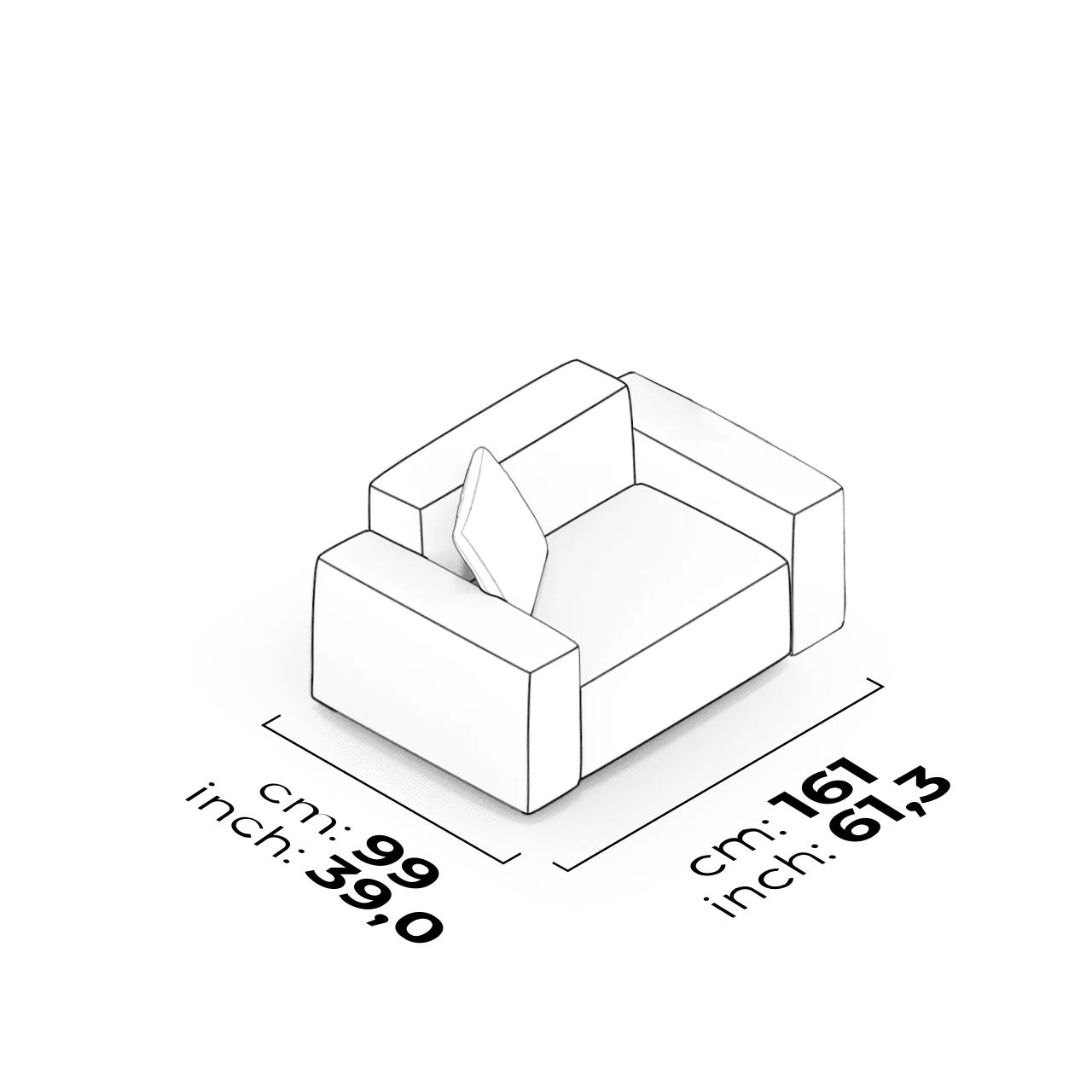 Canapé 1,5 places à accoudoirs bas