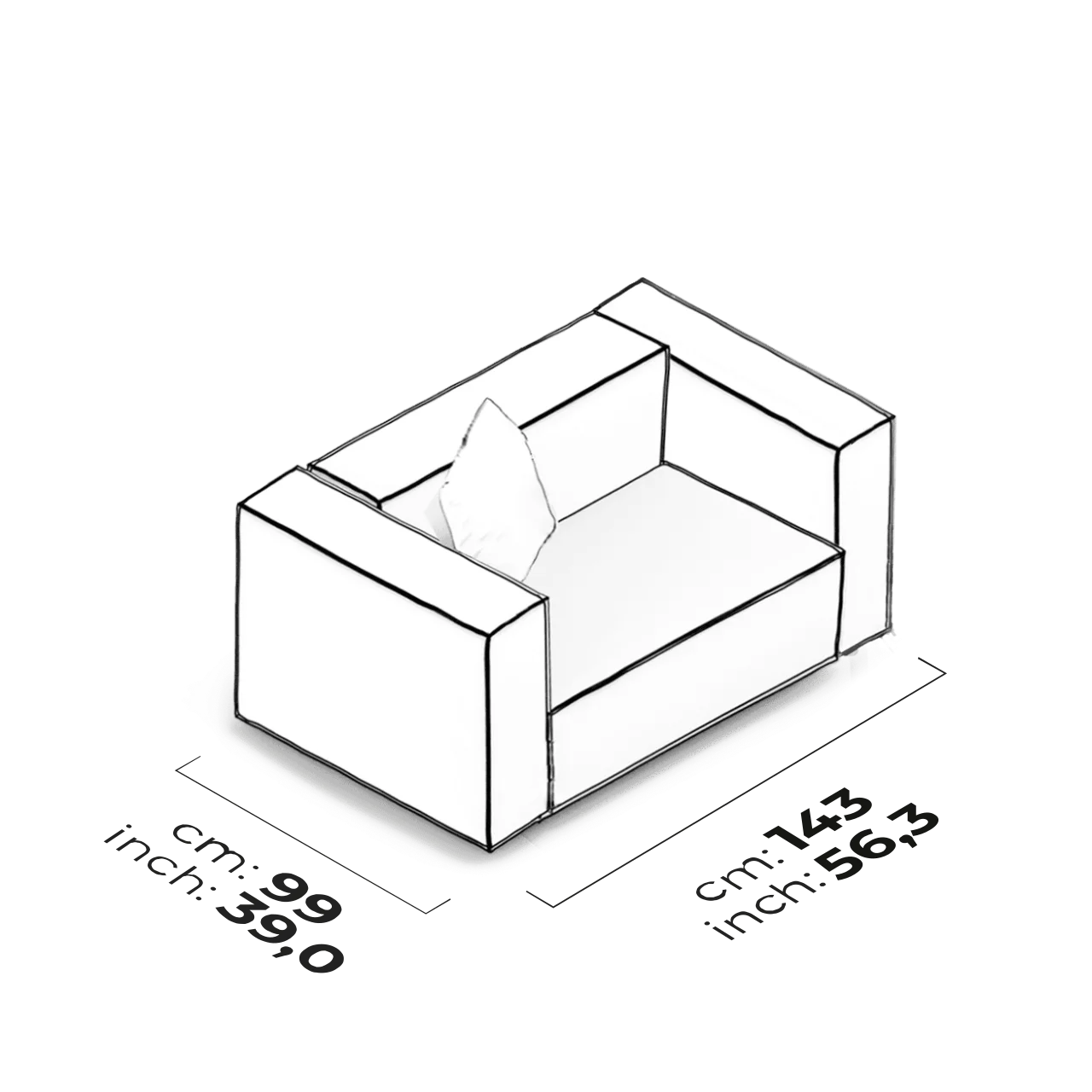 Canapé 1,5 places à accoudoirs haut