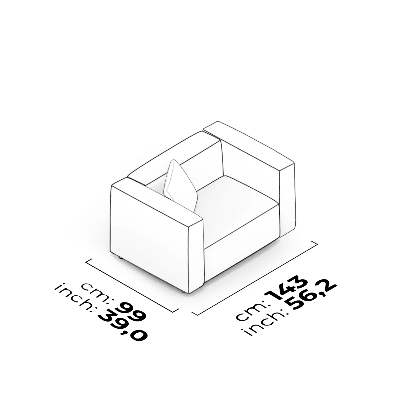 Canapé 1,5 places à accoudoirs haut