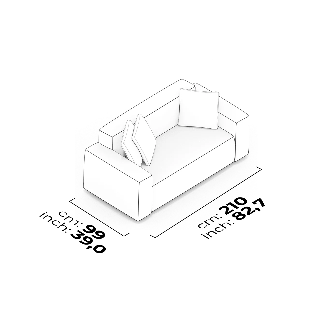 Canapé court à accoudoirs bas