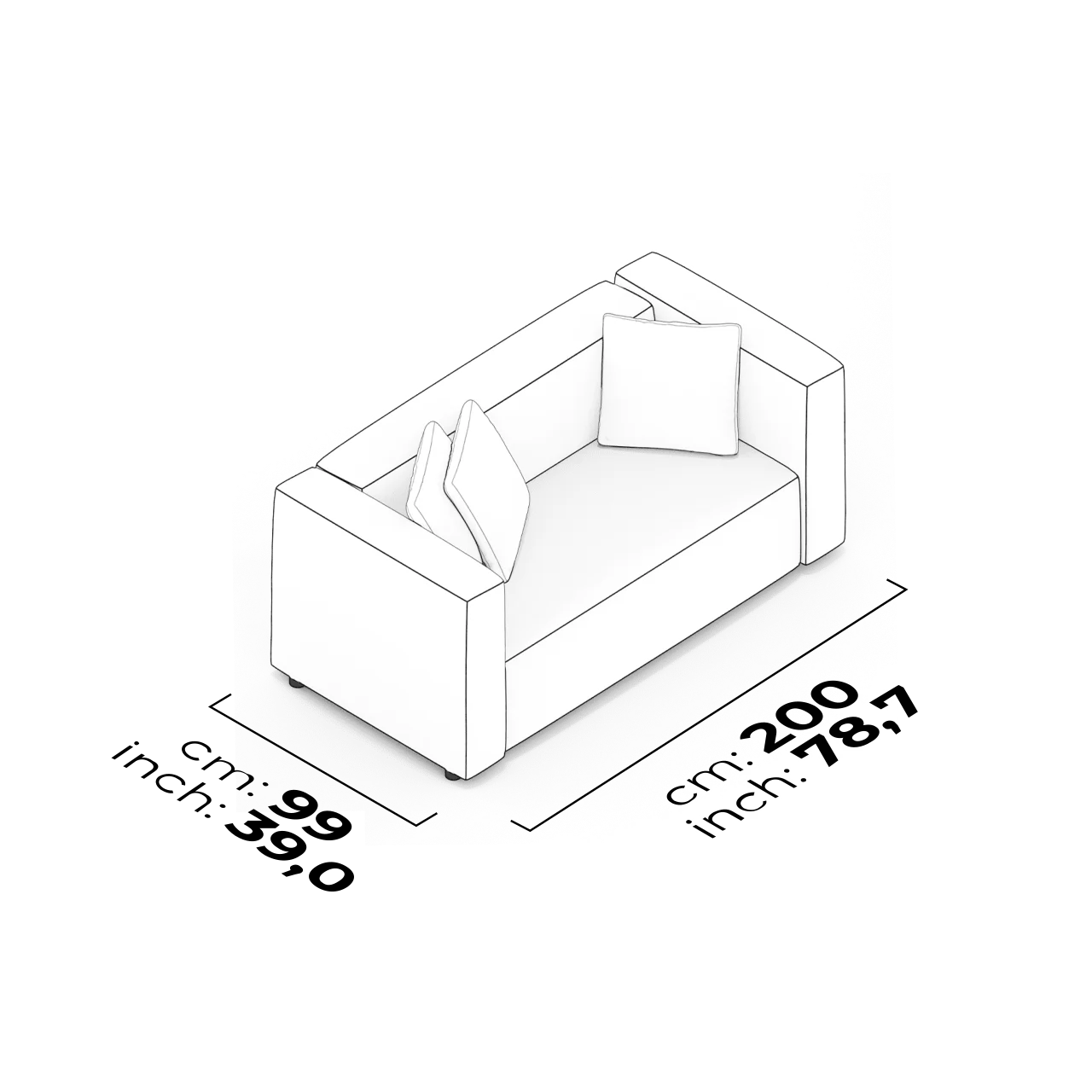 Canapé court à accoudoirs haut