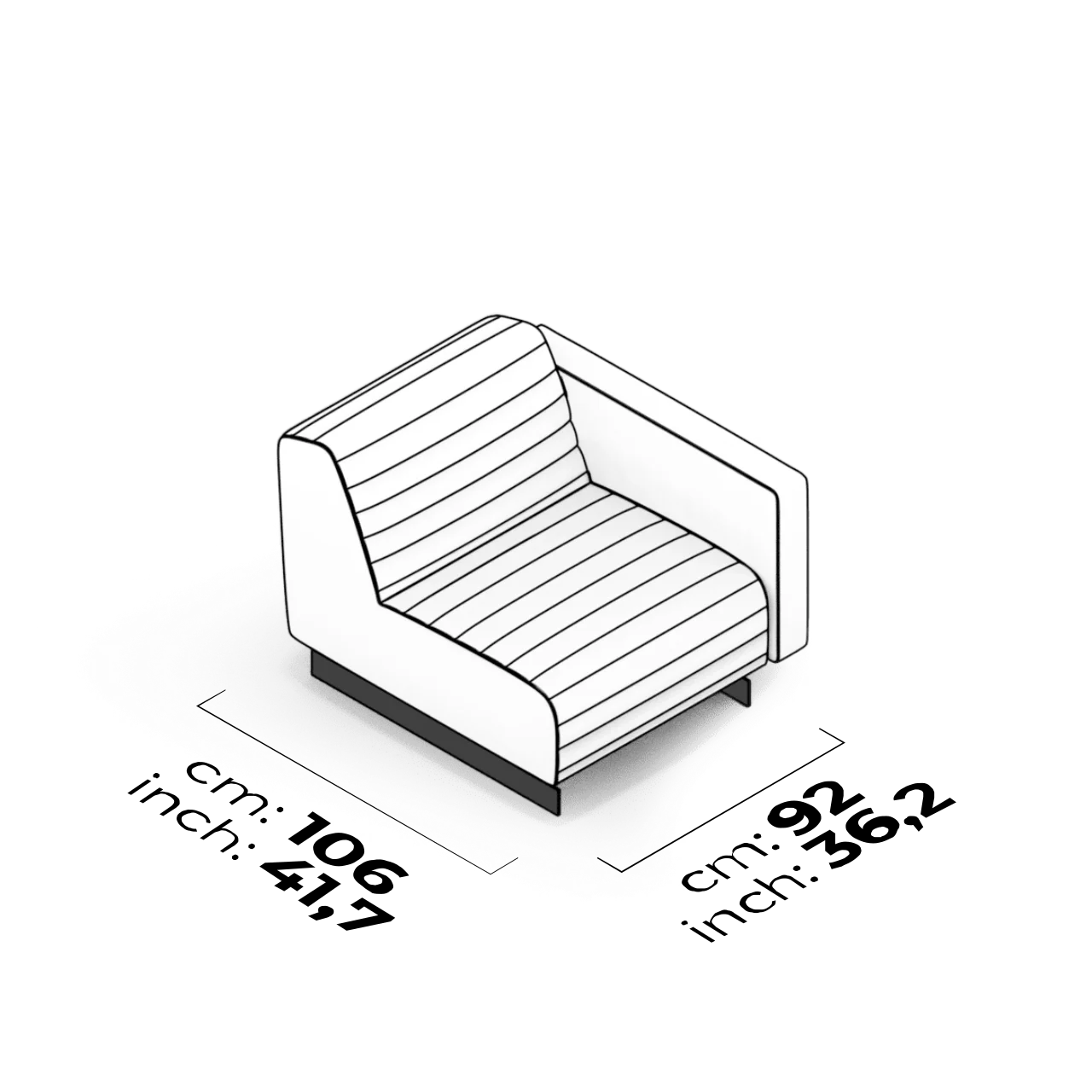 Module avec accoudoir 75 cm (Droit-capitonné)