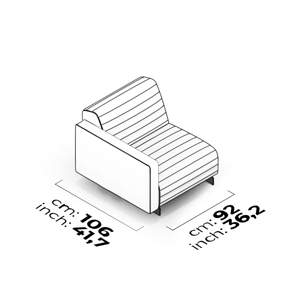 Module avec accoudoir 75 cm (Gauche-capitonné)