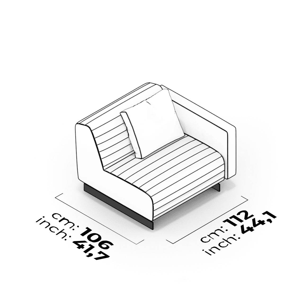Module avec accoudoir 95 cm (Droit-capitonné)